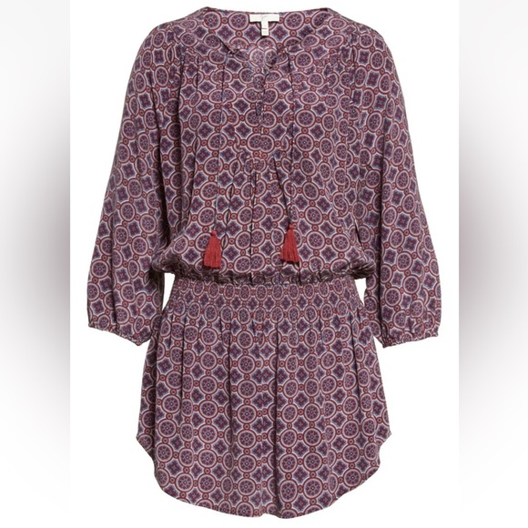 JOIE Red Blue Currant Medallion Print Lace-Up Blouson Silk CORRA B. Mini Sz M - Picture 6 of 11